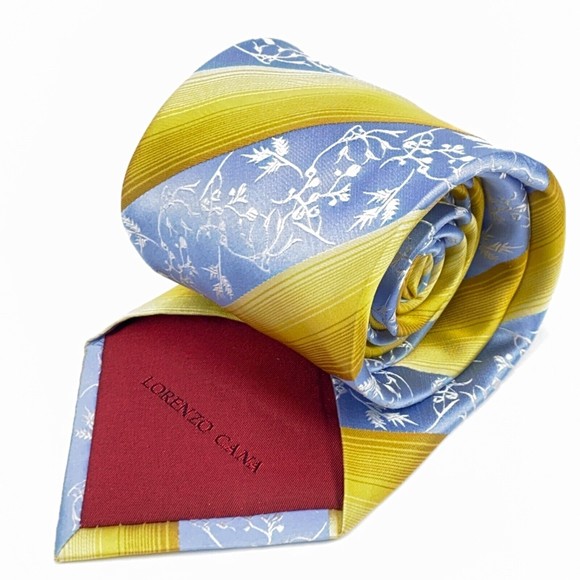 Light Blue Yellow Diagonal Striped Lorenzo Cana Tie Silk Hand Made Necktie - Picture 4 of 12